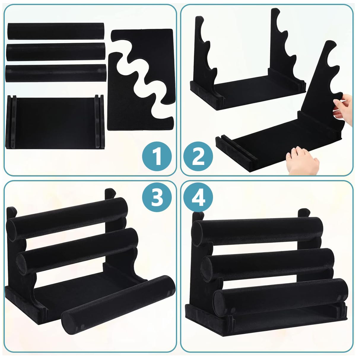 MAYCREATE Bracelet Organizer 3-Tier Bracelets Holder Jewelry Display Stand for Watch, Bangle, Bracelet - Detachable Velvet Desk Showcase Storage Rack, Black MAYCREATE Bracelet Organizer 3-Tier Bracelets Holder Jewelry Display Stand for Watch, Bangle, Bracelet - Detachable Velvet Desk Showcase Storage Rack, Black